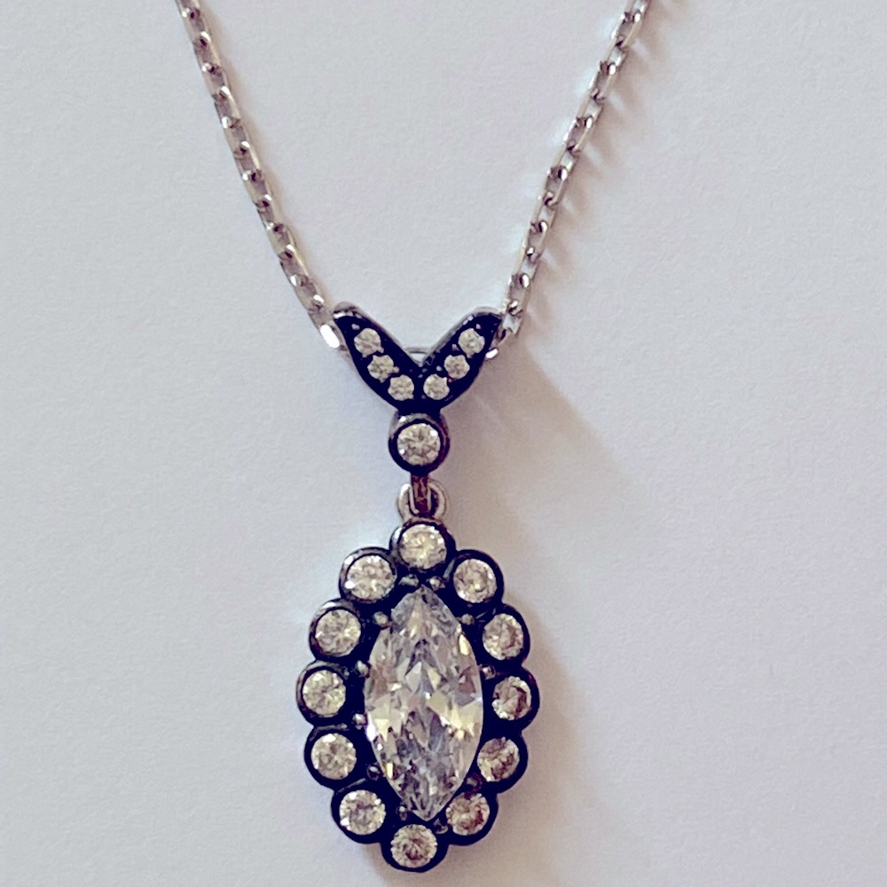 925 Silver necklace oval cubic zirconia cz stones
